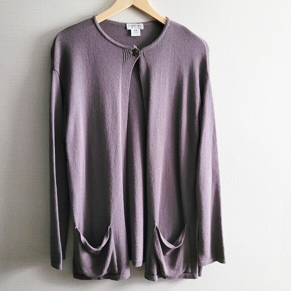 Joan & David Cardigan Womens OS One Size Light Purple Long Slouchy Pockets Italy - Picture 1 of 5